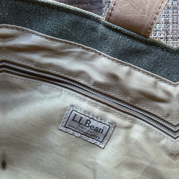 LL Bean Canvas Leather Boat Bucket Travel Shoulder Bag Satchel Khaki - Picture 9 of 16